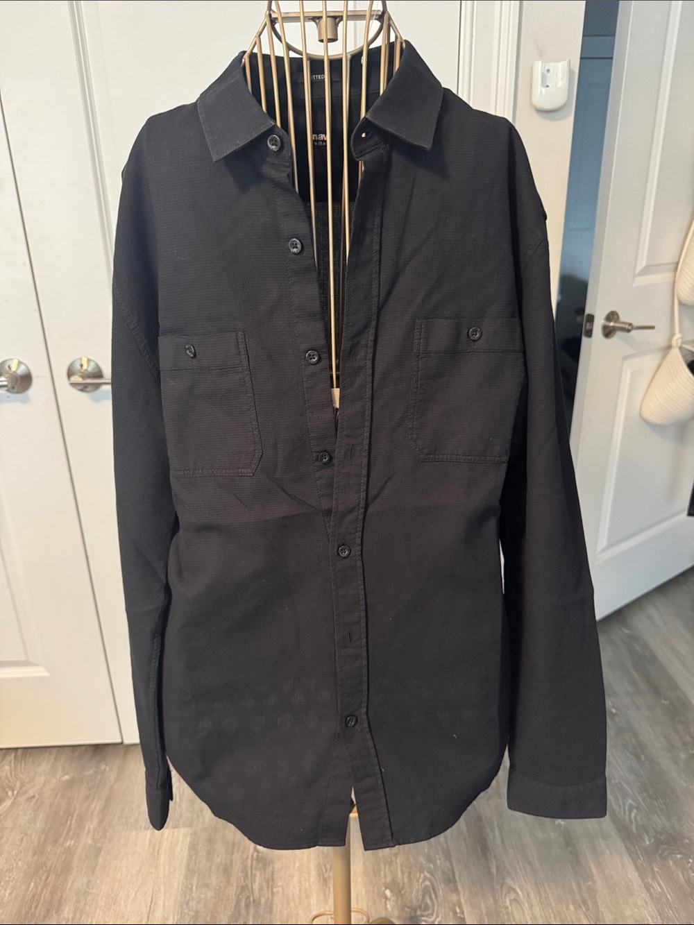 Men's Black Button-Up Shirt Jacket